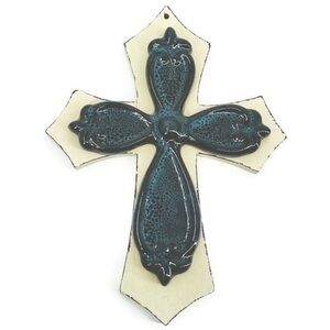 Artisan 3D Layered Ceramic and Wood Crucifix Emerald Green Wall Hanging Cross